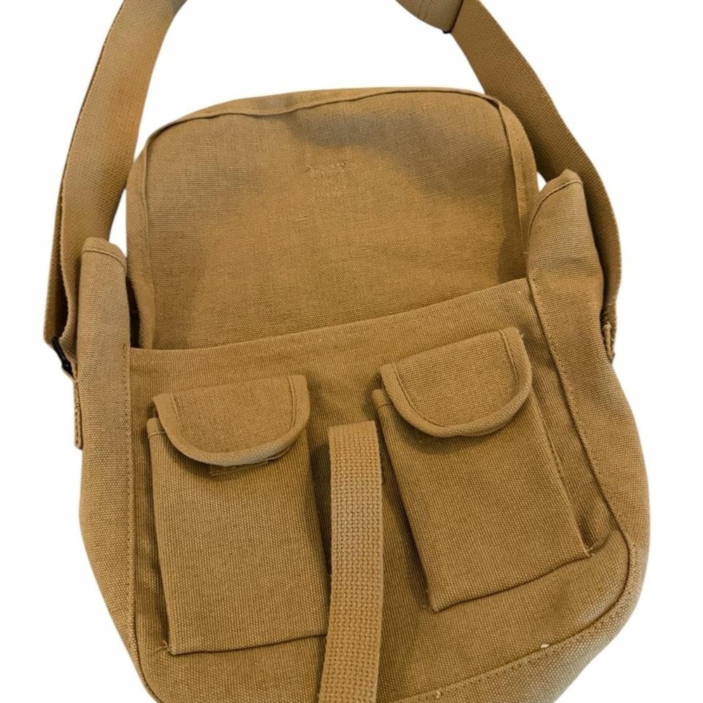 Tan canvas crossbody bag with adjustable strap - Picture 3 of 6